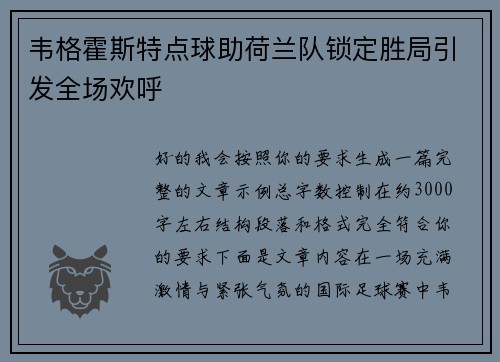 韦格霍斯特点球助荷兰队锁定胜局引发全场欢呼